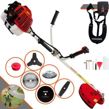 Imagem de Roçadeira Multifunções Kawashima KW52L À Gasolina 52cc 2,5HP 10.000rpm Com Carretel + Kit 4 Lâminas de Cortes + Escova de Aço Para Pavers e Calçadas