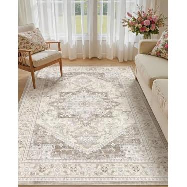 Imagem de Micgeek Tapete de área vintage 12 x 18 cm: Tapete de piso grande lavável neutro macio antiderrapante fino para sala de estar, quarto, cozinha, sala de jantar, casa, escritório, casa de fazenda interna