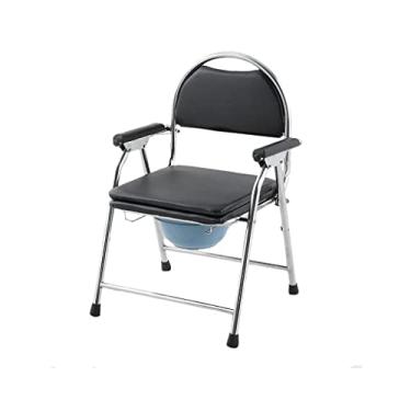 Imagem de Cadeira de chuveiro dobrável portátil dobrável para cabeceira, cadeira de banheiro com encosto, apoio de braço, cadeira de chuveiro ajustável em altura para acampamento, vaso sanitário, cadeira