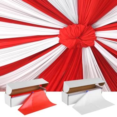 Imagem de Kochorie 2 rolos de toalha de mesa de circo vermelho e branco rolo de cobertura de mesa de cor sólida com cortador deslizante fácil descartável DIY tenda de carnaval suprimentos de festa para cenário