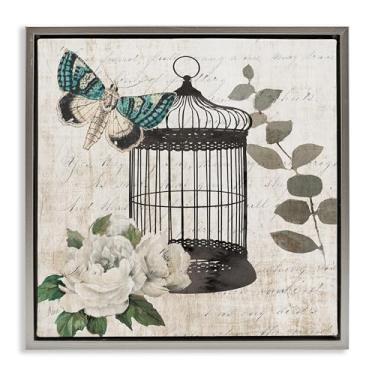 Imagem de Stupell Industries Design de parede em tela flutuante cinza borboleta vintage Menagerie por Nan, 63 x 63 cm