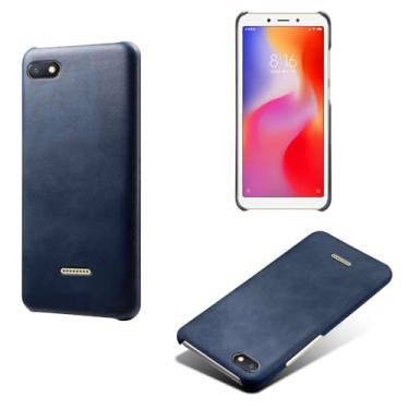 Imagem de Capa para Xiaomi Redmi 6A,Proteção contra quedas,Casca de volta de cor sólida simples,Design de couro de imitação de plástico-Blue