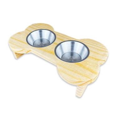 Imagem de Comedouro Pet Bebedouro Madeira Cachorro Elevado 2 Pote Inox - JKVERAS
