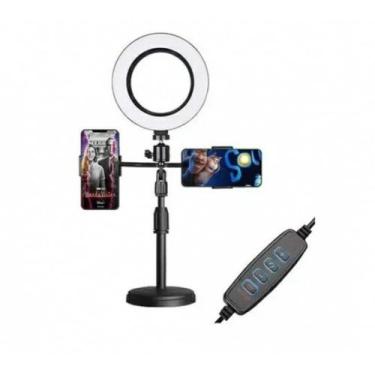 Imagem de Ring Light de Mesa Portátil Regulável Com Suporte para 2 Celulares WS-