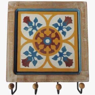 Imagem de Cabideiro De Parede Porta Chaves Organizador Rustico Em Madeira E Ferr