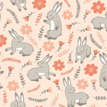 Imagem de Papel de Parede Infantil Coelho Cinza e Rosê Coral 57x270cm - Quartinh