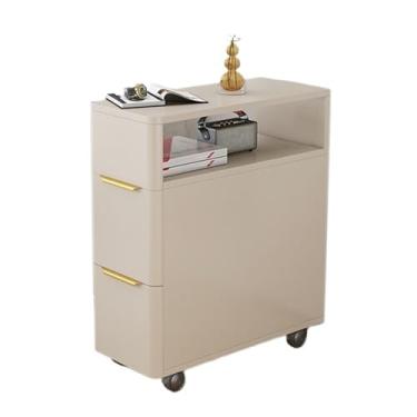 Imagem de Mesa lateral de sofá, mesa lateral ultra-estreita, sofá, aparador, armários laterais, mesa de centro removível, armário estreito, armário sanduíche, armário lateral criativo (cor creme, 25 x 60 x 65