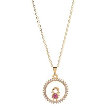 Imagem de Colar Mãe Filha Menina Rosa Folheado A Ouro 18k - Milena Joias