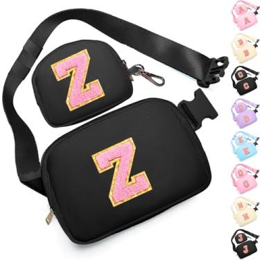 Imagem de Presentes de aniversário para meninas de 4, 5, 6, 7, 8, 9, 10, 11, 12 e 13 anos, pochete com aplique de letra inicial para mulheres, meninas e adolescentes, Preto, Medium, Z