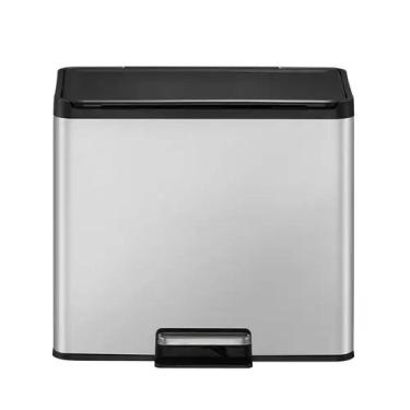 Imagem de Lixeira Tripla Coleta Seletiva Em Aço Inox 30 Litros – 3 Cestos Com Pedal 3 Em 1 Ecológica Luxo