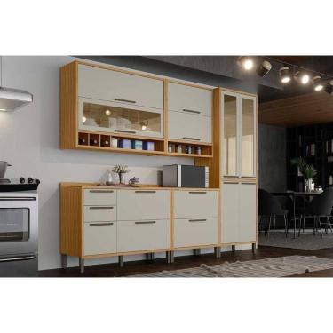 Imagem de Módulo Cozinha Ronipa Syrah 5 Peças (2Aéreos+2Balcões+1Paneleiro) C5P146 Amendoa/Off White-Ronipa