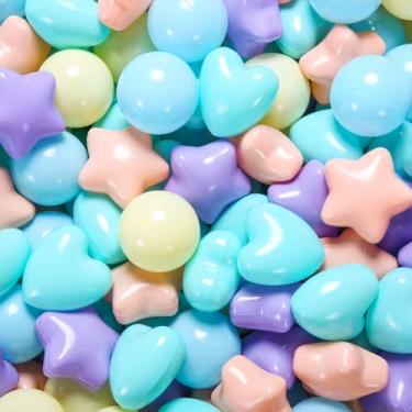 Imagem de Heopeis Bolas de bola estrelas para crianças pequenas - Pacote com 100 bolas macaron oceânicas de 3 formas para salão de jogos, bolas de brinquedo de plástico à prova de esmagamento, decoração de