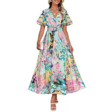 Imagem de Vestido longo ZESICA 2025, casual de verão, com estampa floral, verde