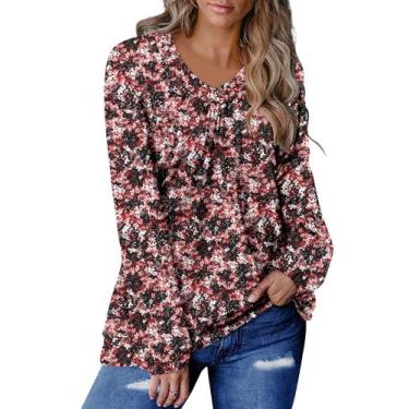 Imagem de Camisa ONLYSHE de manga comprida com decote em V feminina preta com es