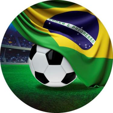 Imagem de Painel de Lona Redondo Bolas de Futebol Bandeira do Brasil Estádio - F