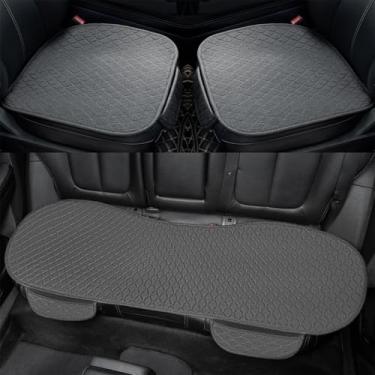 Imagem de Gloserin 3 peças de capas de assento de carro de linho com bolso de armazenamento, protetores de banco com capas antiderrapantes e respiráveis, ajuste universal para SUVs, carros, caminhões (cinza