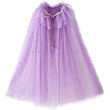 Imagem de Moslyn Capa para meninas, vestidos de capa, casaco, combinando, princesa, casamento, festa de aniversário, Halloween, estrela, lantejoulas, capa de verão, fantasias para meninas, vestido infantil médio, roxo)