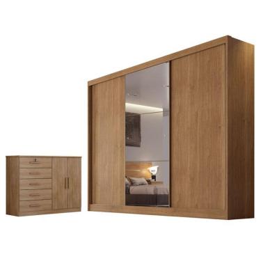 Imagem de Guarda Roupa Casal Sonetto Com Espelho E Cômoda Seul Cumaru 23 - Novo Horizonte