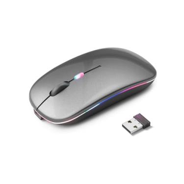 Imagem de Mouse Sem Fio Premium Recarregável, Design Ergonômico, Clique Silencioso, Iluminação RGB Personalizável, Bluetooth 5.0 & Dongle USB, DPI Ajustável (Cor Cinza) - PREMIUM