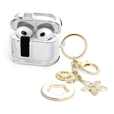 Imagem de Capas femininas para Airpods 4 fofos, capa transparente para Airpod 4 com trava para iPods 4 capas protetoras rígidas Air Pods iPods 4ª geração Cas com chaveiro brilhante para Apple Airpods 4 Gen 2024