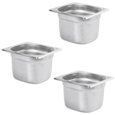 Imagem de Kit Três Cubas Gastronomica Padrão Gn 1/6 150mm Inox sem Alça Com tamp