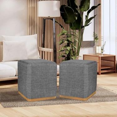 Imagem de Kit 2 Puff Quadrado Grande Linho Cinza Decorativo - Kazza Shop