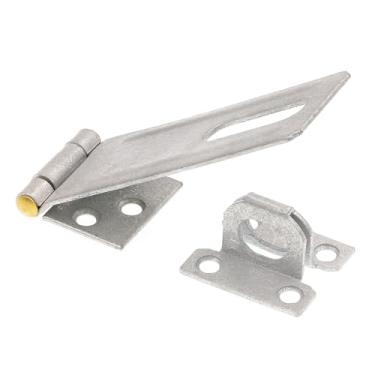 Imagem de Prime-Line U 117173 Trava de dobradiça de ferrolho de segurança para porta e portão com grampo fixo de 11 cm com parafusos galvanizados com pino de latão sólido (pacote único)