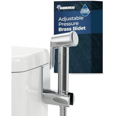 Imagem de HammerHead Showers Pulverizador portátil de bidê de pressão ajustável de metal sólido para vaso sanitário, acessório de bidê portátil com mangueira de 59 polegadas e válvula T à prova de vazamento