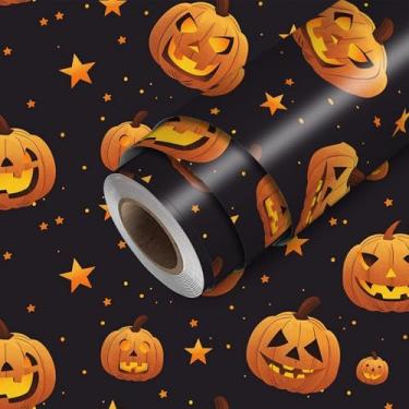 Imagem de HOMETITUTE Papel de parede de abóbora descasque e cole o papel de parede de Halloween 300 x 45 cm, revestimento de parede decorativo de vinil autoadesivo para quarto, sala de estar, festa, decoração