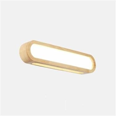 Imagem de Candeeiro de parede de madeira arandela luminária moderna banheiro Vanity luz interior lâmpada longa PMMA sombra para cima e para baixo para quarto (43 cm)