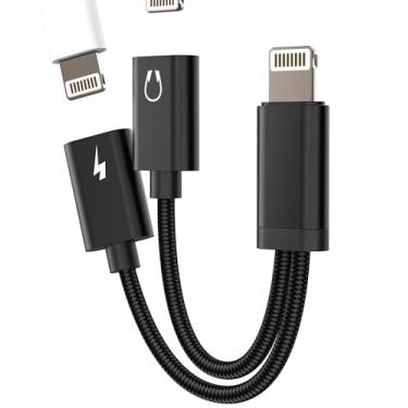 Imagem de Adaptador para iPhone para conector de fone de ouvido para Apple Splitter Audio (2 em 1) Carregador Lightning duplo, cabo AUX, conector de carregamento para iPad, iluminação dupla para fone de ouvido