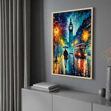 Imagem de Quadro com Moldura Abstrato Pintura Colorido Londres Decorativo Grande Sala Quarto Hall