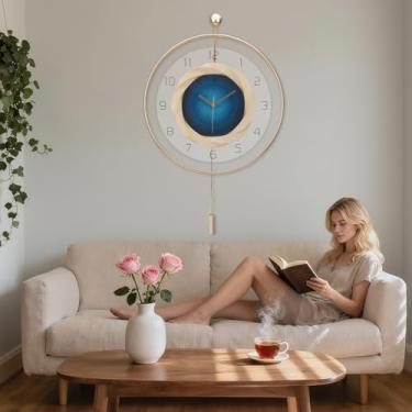 Imagem de Relógio de parede, movimento silencioso de quartzo operado por bateria com pêndulo, relógios de parede grandes modernos de metal grande para sala de estar, quarto, casa de fazenda, escritório, cozinha