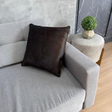 Imagem de Almofada De Couro Legítimo Couro Inteiro Preto Detalhe Branco