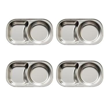 Imagem de maiwalk Tigelas de aço inoxidável para imersão, 2 compartimentos, pratos para crianças, pratos laterais, bandeja de condimentos, molho, lanche, fondue, pratos para restaurante, casa, churrasco (prata