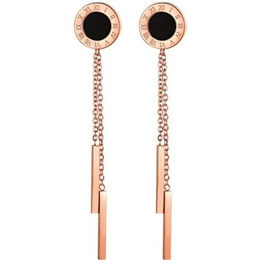 Imagem de Brincos de jóias moda luz preto algarismos romanos brincos de borla dupla/915