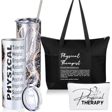 Imagem de Patelai Conjunto de 3 peças para presente de agradecimento ao fisioterapeuta, copo de aço inoxidável de 590 ml, com pincel de palha, bolsa cosmética, bolsa de cosméticos para colegas do dia mundial do