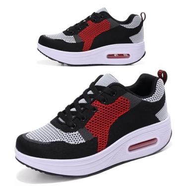 Imagem de RUIDENG Tênis de plataforma feminino com almofada de ar | Sapatos de caminhada femininos confortáveis o dia todo | Parte inferior grossa, Cinza Vermelho 8912, 37