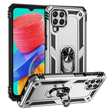 Imagem de SORAKA Capa para Samsung Galaxy M33 5G com suporte de anel capa armadura para Samsung Galaxy M33 5G capa traseira de policarbonato rígido com placa de metal para suporte magnético de telefone carro