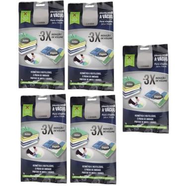 Imagem de Kit 5 Saco A Vácuo para Roupas Cobertor Toalhas Travesseiros 50x70cm -