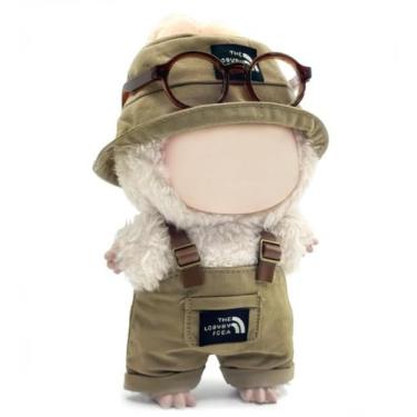 Imagem de Roupas para boneca Labubu de 17 cm com macacão, chapéu, óculos e vesti