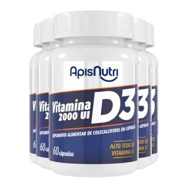 Imagem de Kit 5 Vitamina D3 Colecalciferol 2000UI Apisnutri 60 cápsulas