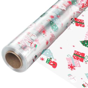 Imagem de JOYIT Rolo de celofane de Natal de 89 cm x 15 m - Papel de embrulho de celofane transparente de 3 mm de espessura, papel de embrulho de celofane colorido para decoração de cesta de flores de presente