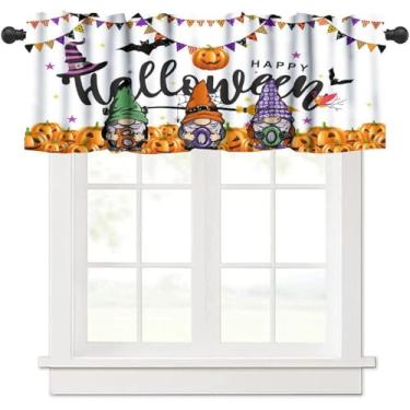 Imagem de Cortinas de Dia das Bruxas com estampa de abóboras de gnomo fofas cortinas curtas para decoração de férias, 137 x 45 cm