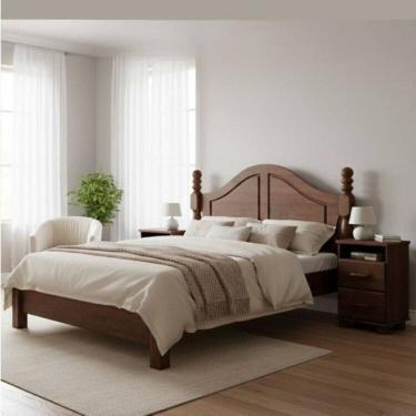 Imagem de Conjunto Cama Quenn 1,60m + 2 Mesas de Cabeceira 100% Madeira Maciça - Linha Ouro Finestra Móveis Café