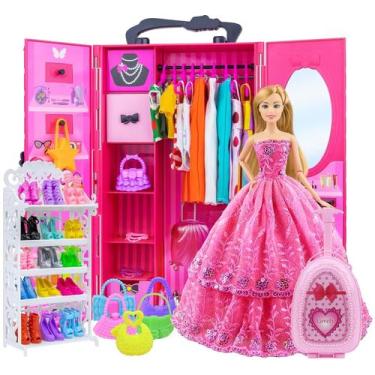 Imagem de Guarda-roupa Fashion Doll Closet Ecore Fun com 102 itens de 11,5 poleg