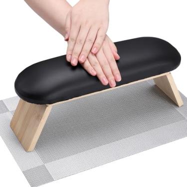 Imagem de Segbeauty Descanso de braço de unhas dobrado, descanso de mão ajustável de madeira com couro PU, travesseiro de manicure profissional preto para unhas Tech Must Haves Suporte de mesa de braço de