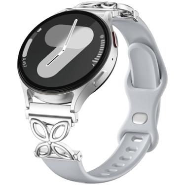 Imagem de IMIVIO Pulseiras de silicone finas compatíveis com Samsung Galaxy Watch 7 6 5 4 Active 2 FE de 40 mm e 44 mm/Watch 6 4 Classic/5 Pro/3, pulseira fina de 20 mm e 22 mm para relógio Samsung Watch (cinza