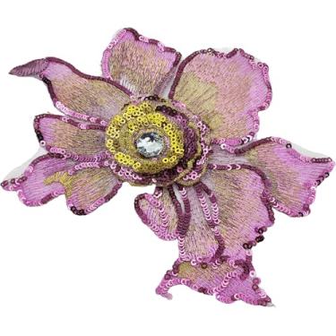 Imagem de Carytalee 2 peças de apliques de strass com lantejoulas rosa 3D para decoração de vestido de noiva de casamento, decoração de roupas de costura, 18 x 15 cm