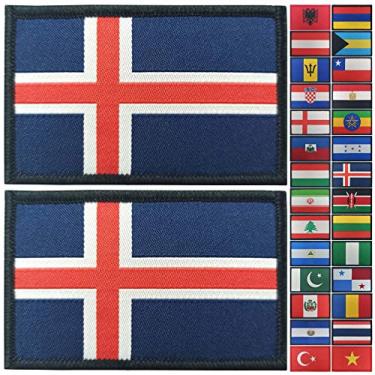 Imagem de JBCD Pacote com 2 emblemas da bandeira da Islândia, emblema tático da bandeira do orgulho para roupas, chapéu, equipe militar